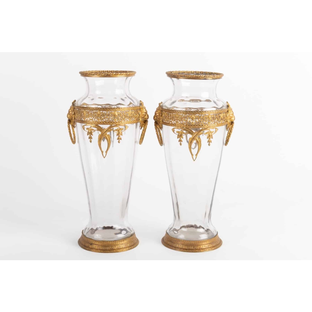 Paire de vases en cristal et bronze doré Napoléon III | Biron Paire de vases en cristal et bronze doré Napoléon III