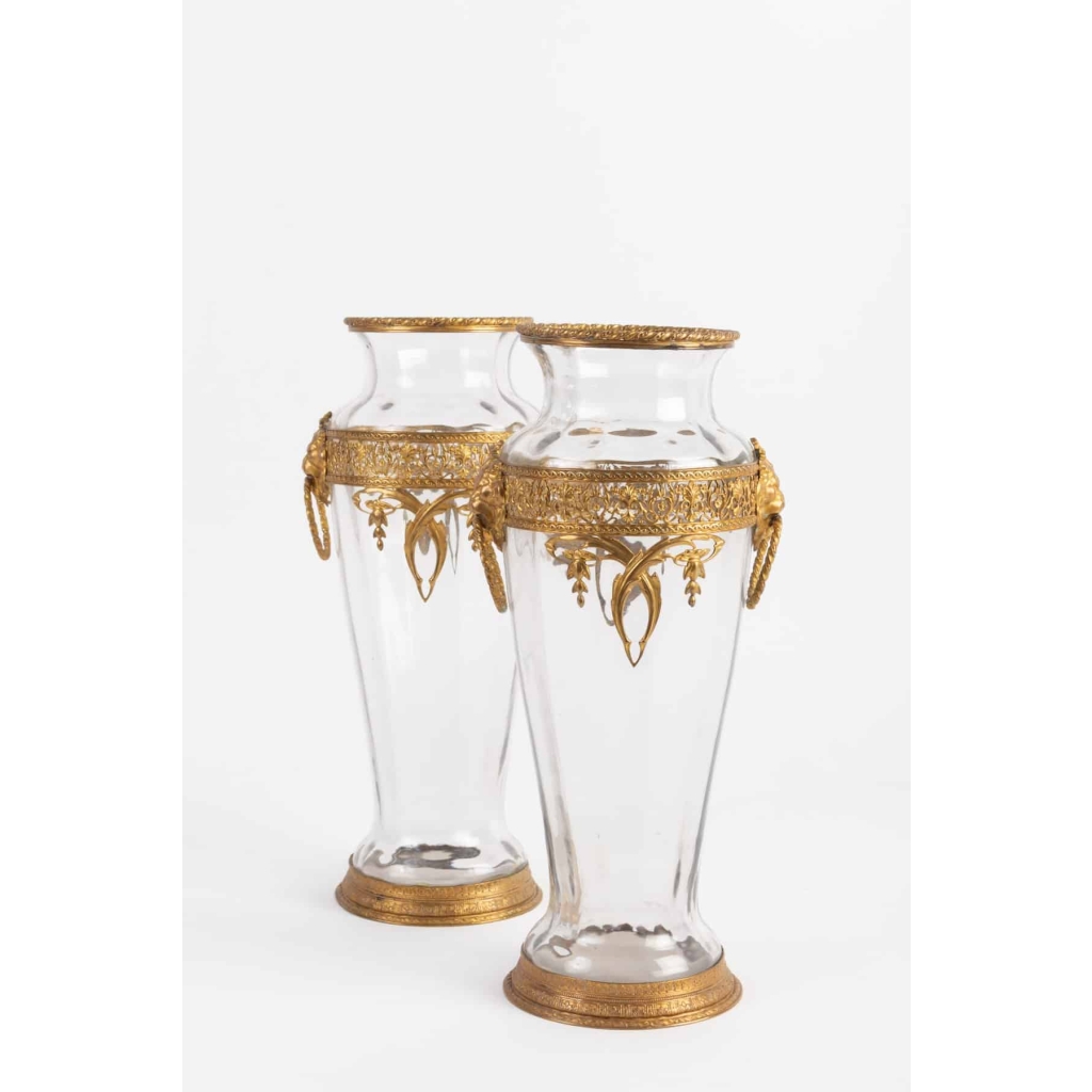 Paire de vases en cristal et bronze doré Napoléon III | Biron Paire de vases en cristal et bronze doré Napoléon III