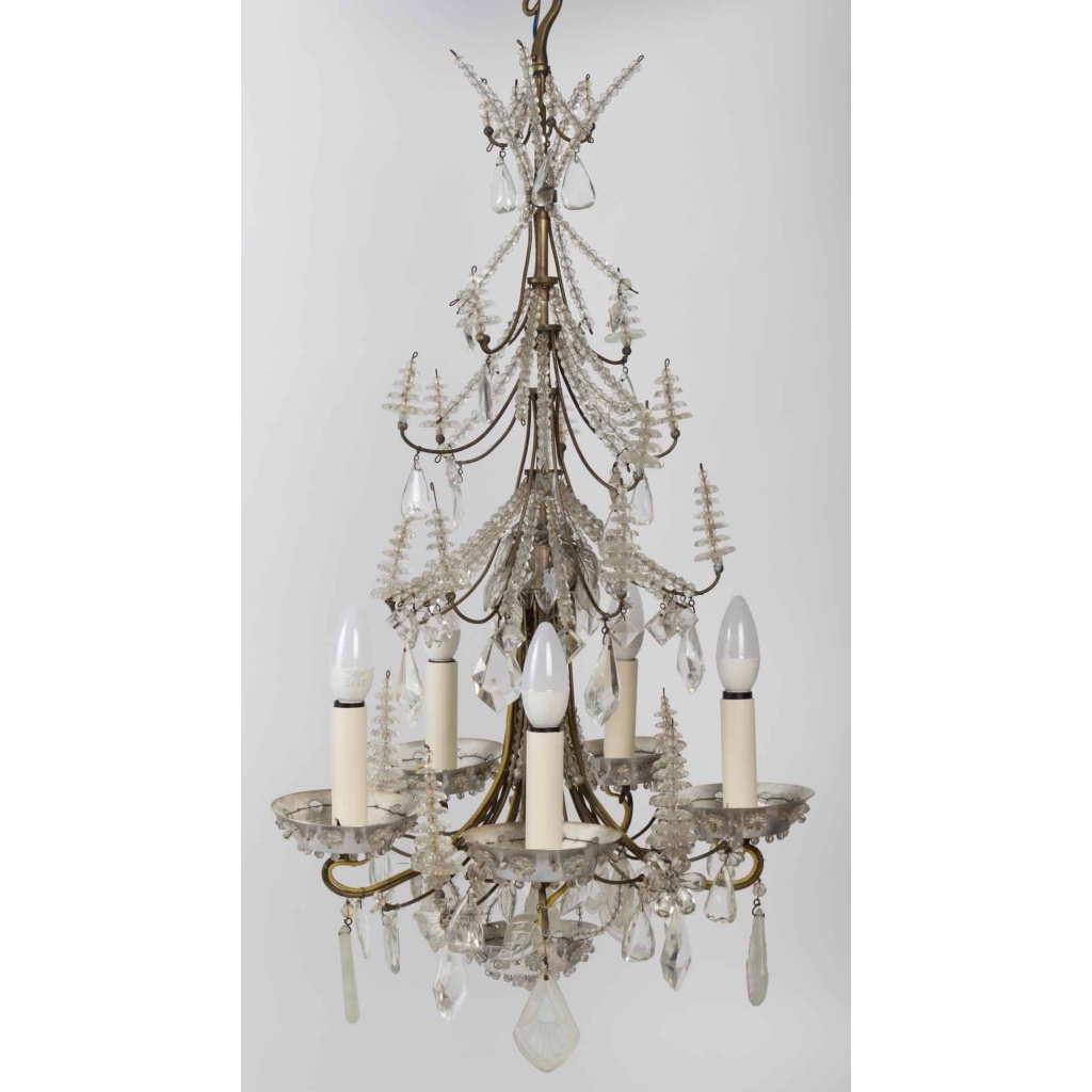 Lustre Bagues 1900 en cristal et cristal de roche à 5 lumières | Biron |||||||||||
