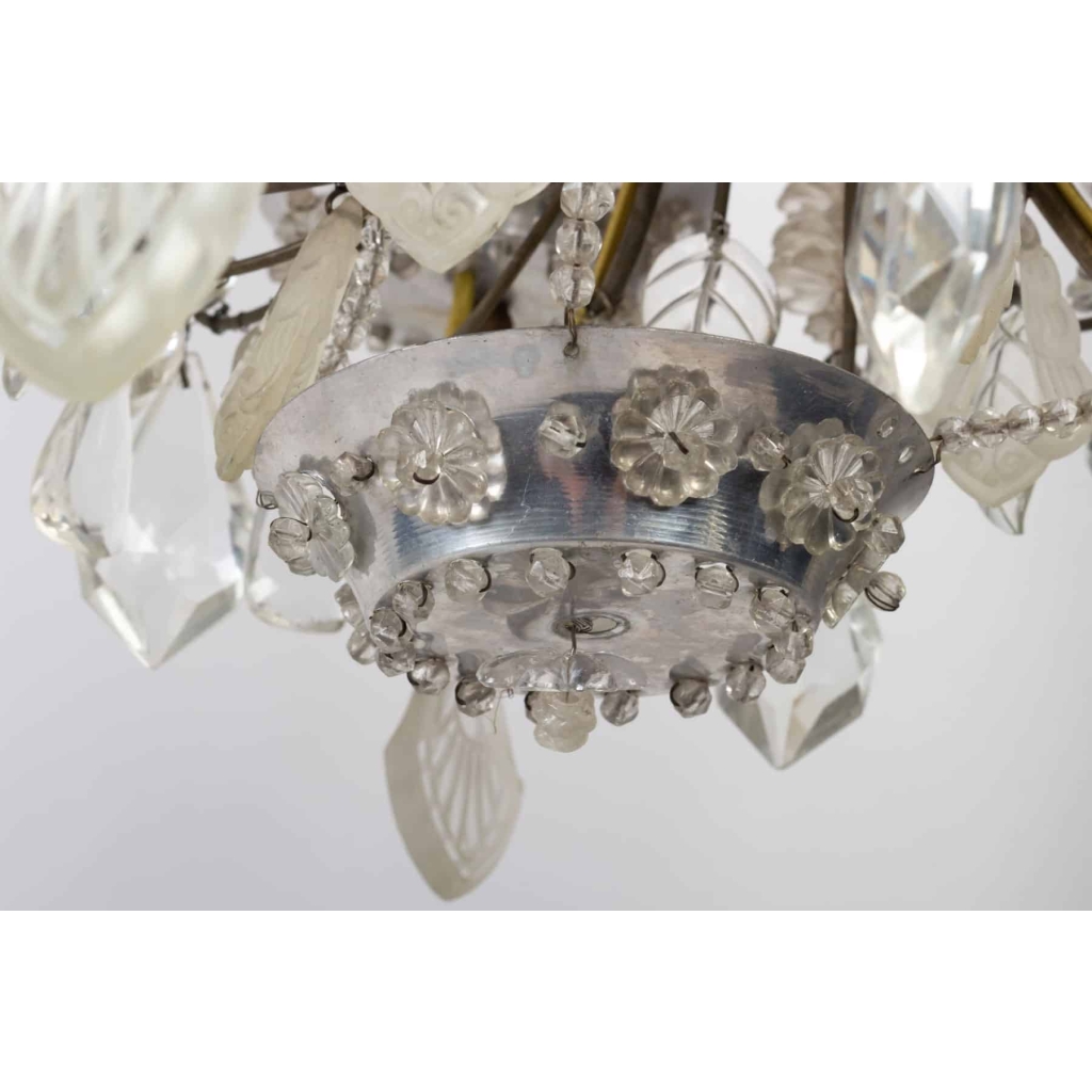 Lustre Bagues 1900 en cristal et cristal de roche à 5 lumières | Biron Lustre Bagues 1900 en cristal et cristal de roche à 5 lumières