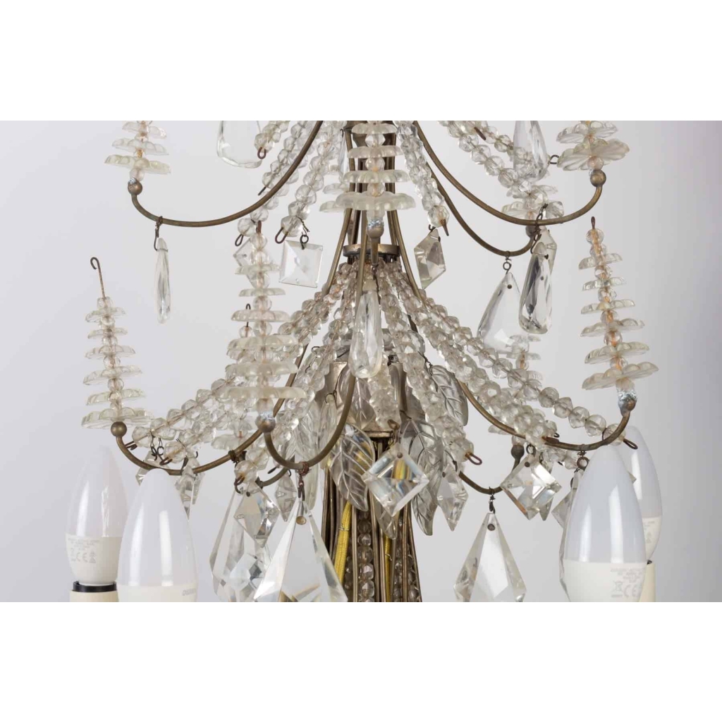 Lustre Bagues 1900 en cristal et cristal de roche à 5 lumières | Biron Lustre Bagues 1900 en cristal et cristal de roche à 5 lumières