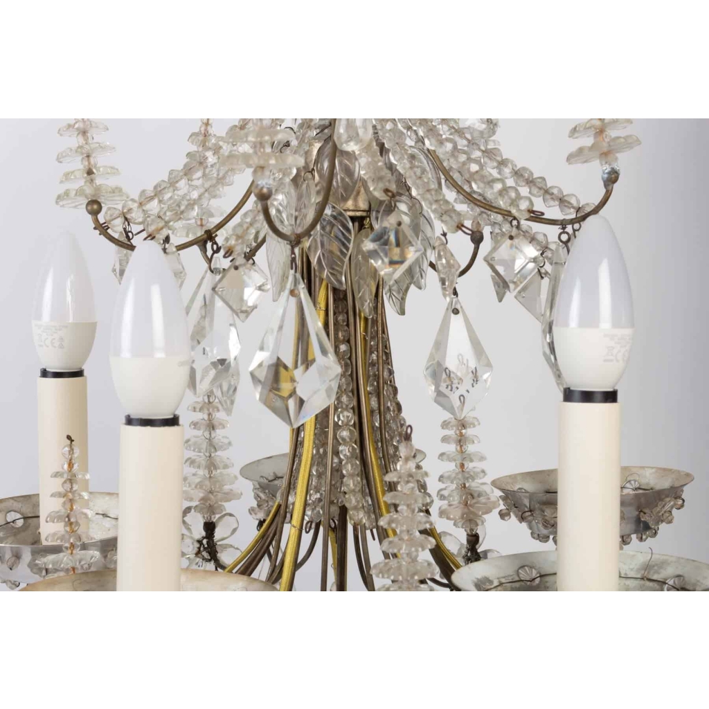 Lustre Bagues 1900 en cristal et cristal de roche à 5 lumières | Biron Lustre Bagues 1900 en cristal et cristal de roche à 5 lumières