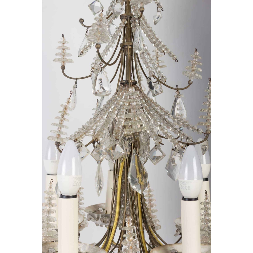 Lustre Bagues 1900 en cristal et cristal de roche à 5 lumières | Biron Lustre Bagues 1900 en cristal et cristal de roche à 5 lumières