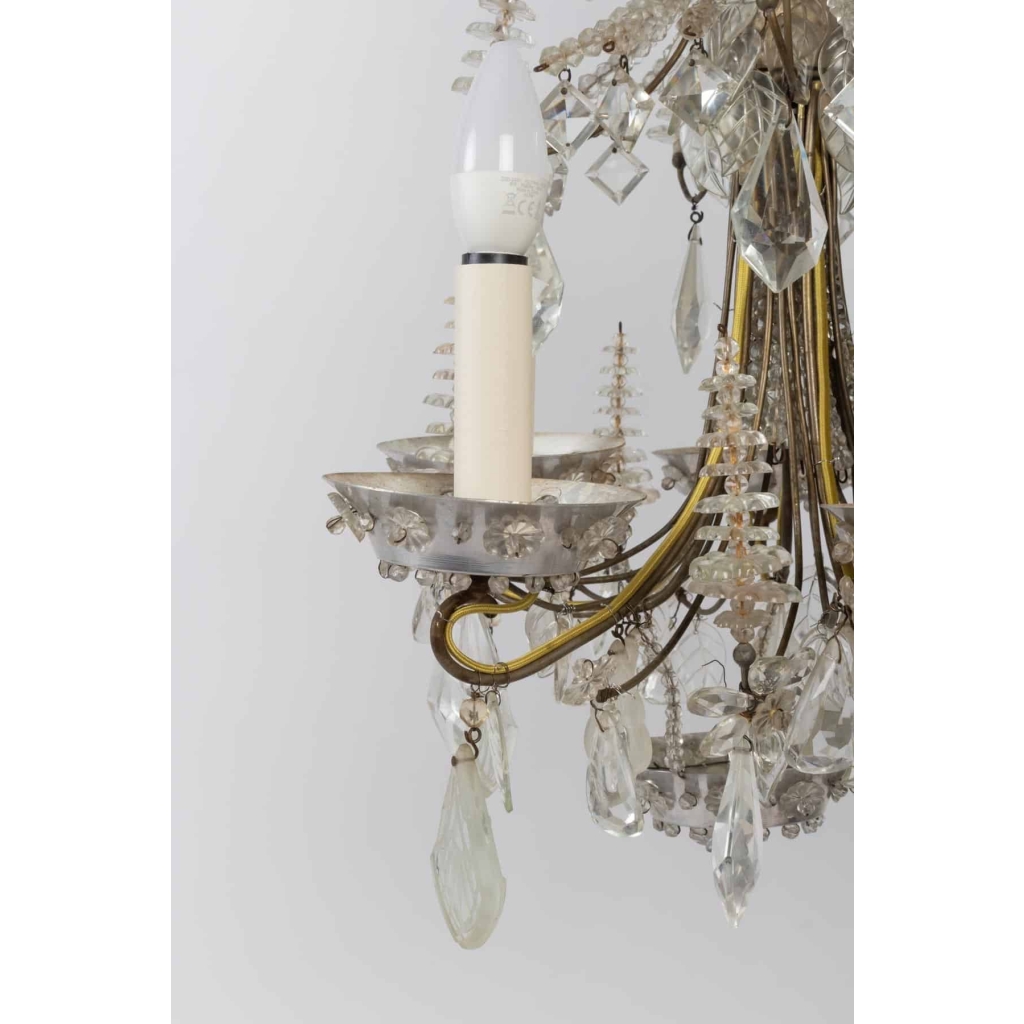 Lustre Bagues 1900 en cristal et cristal de roche à 5 lumières | Biron Lustre Bagues 1900 en cristal et cristal de roche à 5 lumières