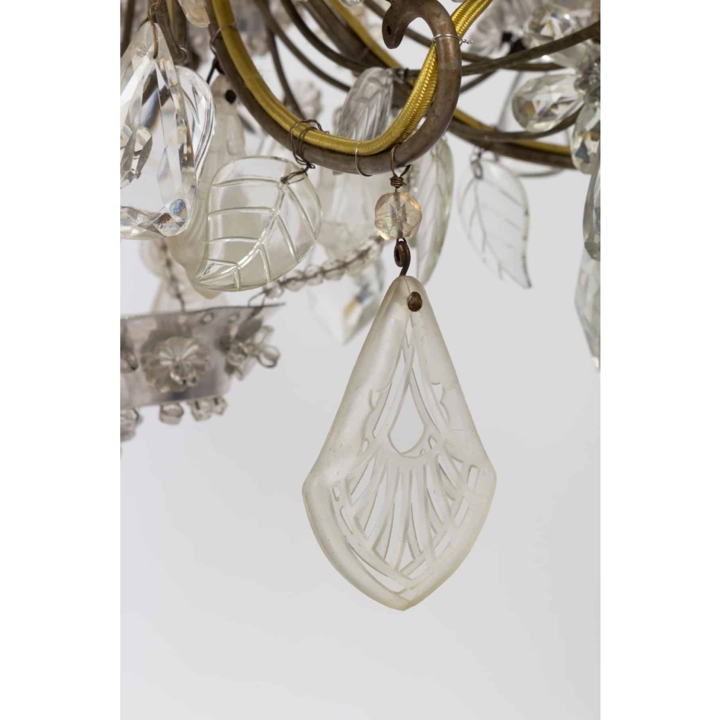 Lustre Bagues 1900 en cristal et cristal de roche à 5 lumières | Biron Lustre Bagues 1900 en cristal et cristal de roche à 5 lumières