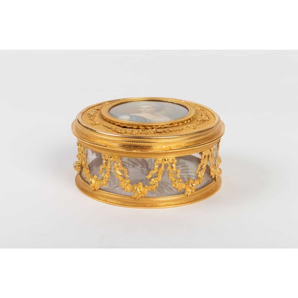 Coffret cristal et bronze, peinture sur ivoire, 19e siècle Napoléon III | Biron Coffret cristal et bronze, peinture sur ivoire, 19e siècle Napoléon III