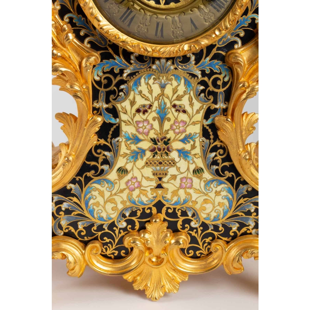 Garniture de cheminée XIX en bronze doré et émaillé cloisonnés Napoléon III | Biron Garniture de cheminée XIX en bronze doré et émaillé cloisonnés Napoléon III