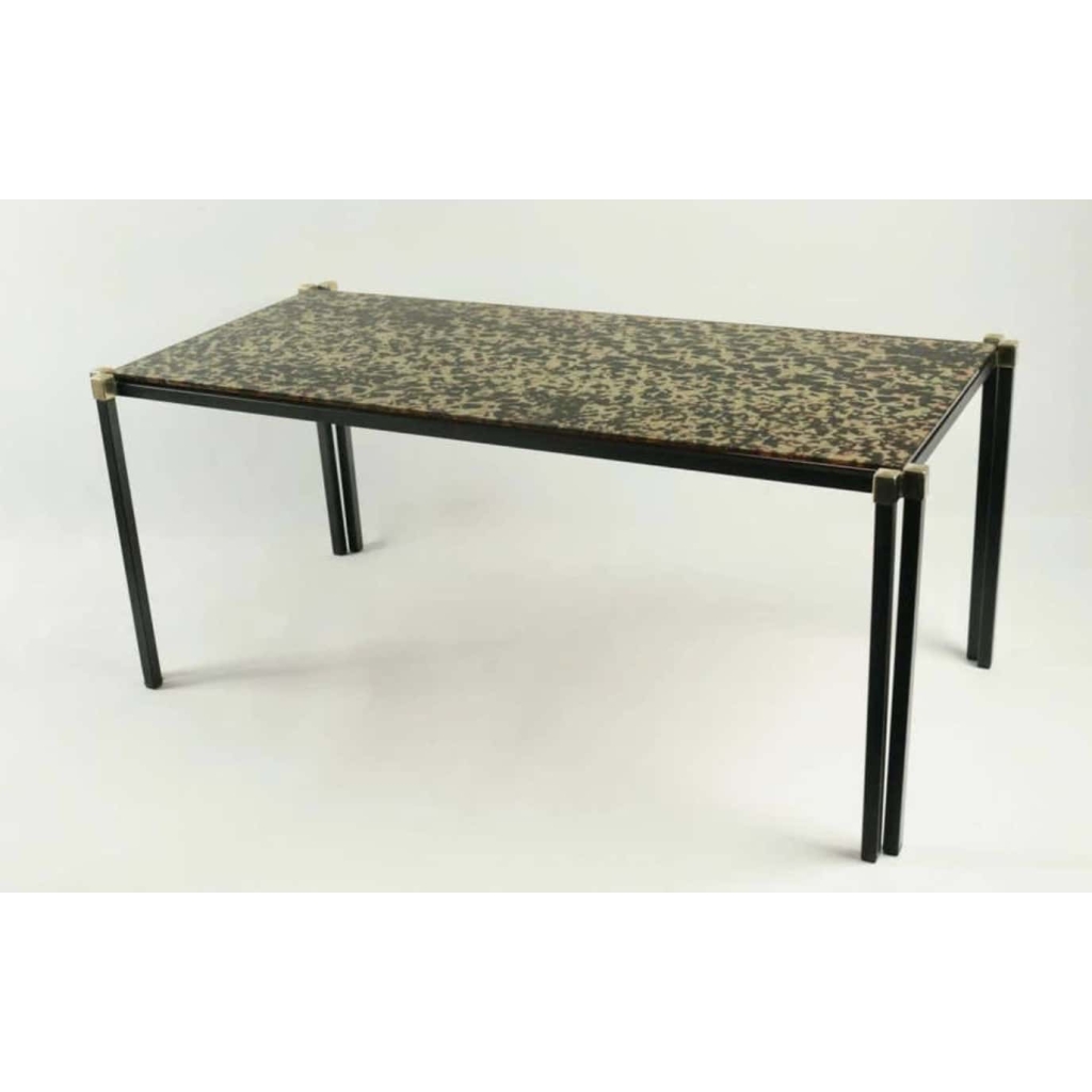 Table basse Maison Honore des années 1960 Dalle de verre églomisé | Biron Table basse Maison Honore des années 1960 Dalle de verre églomisé