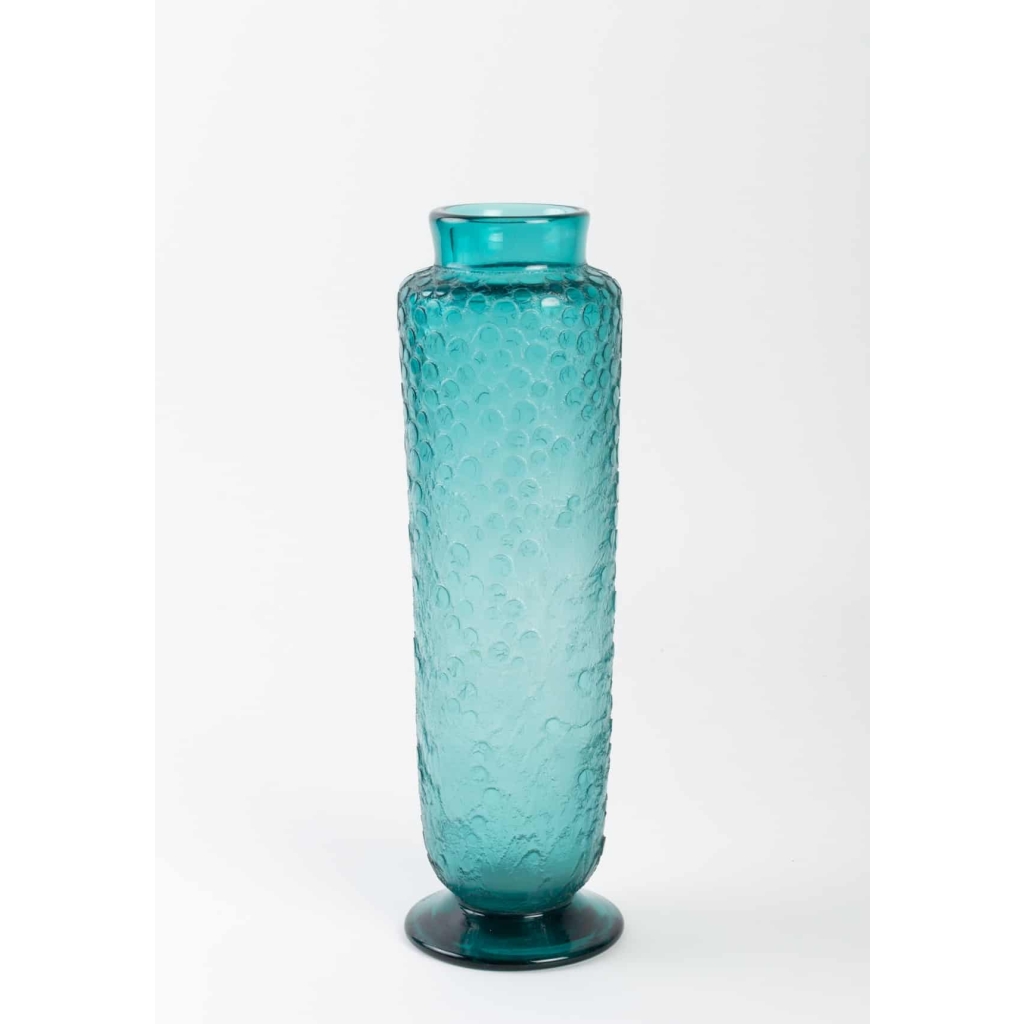 Vase Art-Déco verre turquoise dégagé à l’acide de DAUM | Biron |||||||