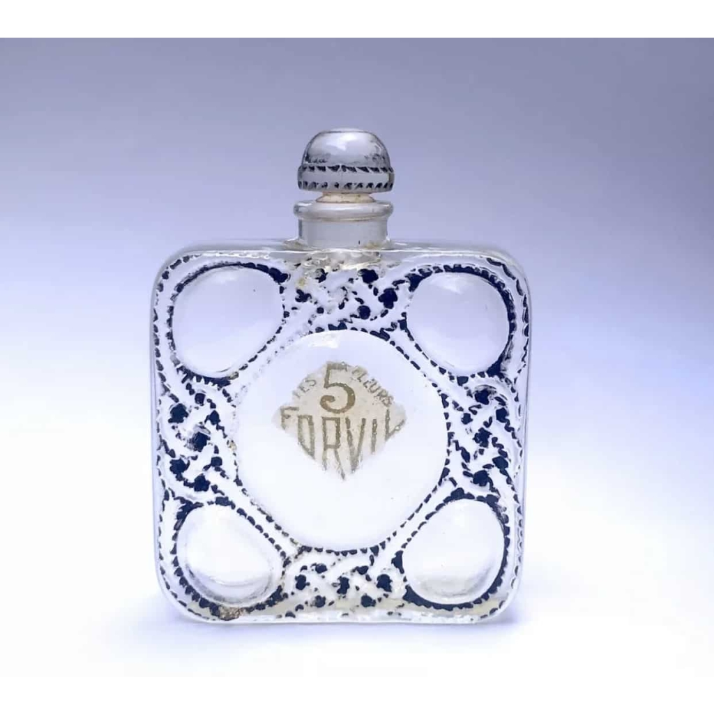 Flacon « Les Cinq Fleurs » pour Forvil verre blanc émaillé noir de René LALIQUE | Biron |||||||||