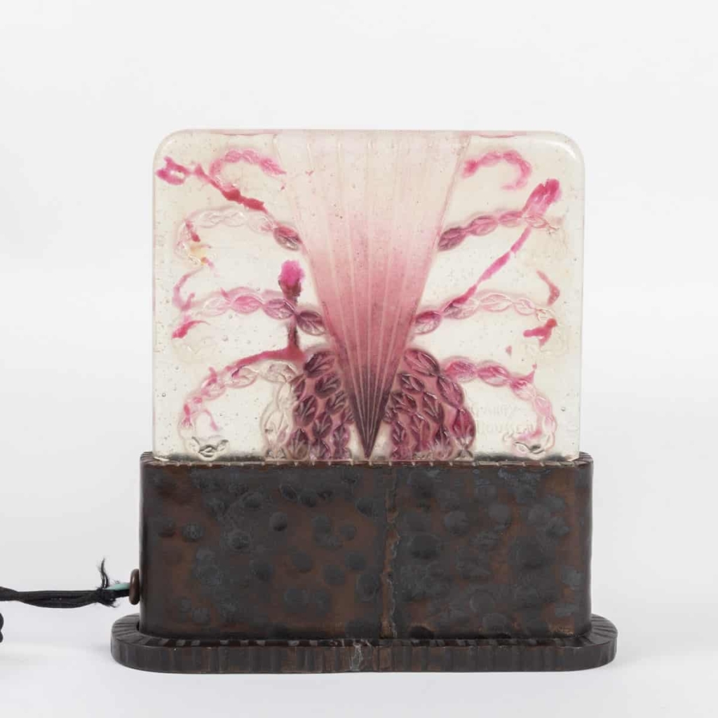 Veilleuse « Algues » pâte de verre bullée transparente, violette et rose de Gabriel ARGY-ROUSSEAU | Biron Veilleuse « Algues » pâte de verre bullée transparente, violette et rose de Gabriel ARGY-ROUSSEAU