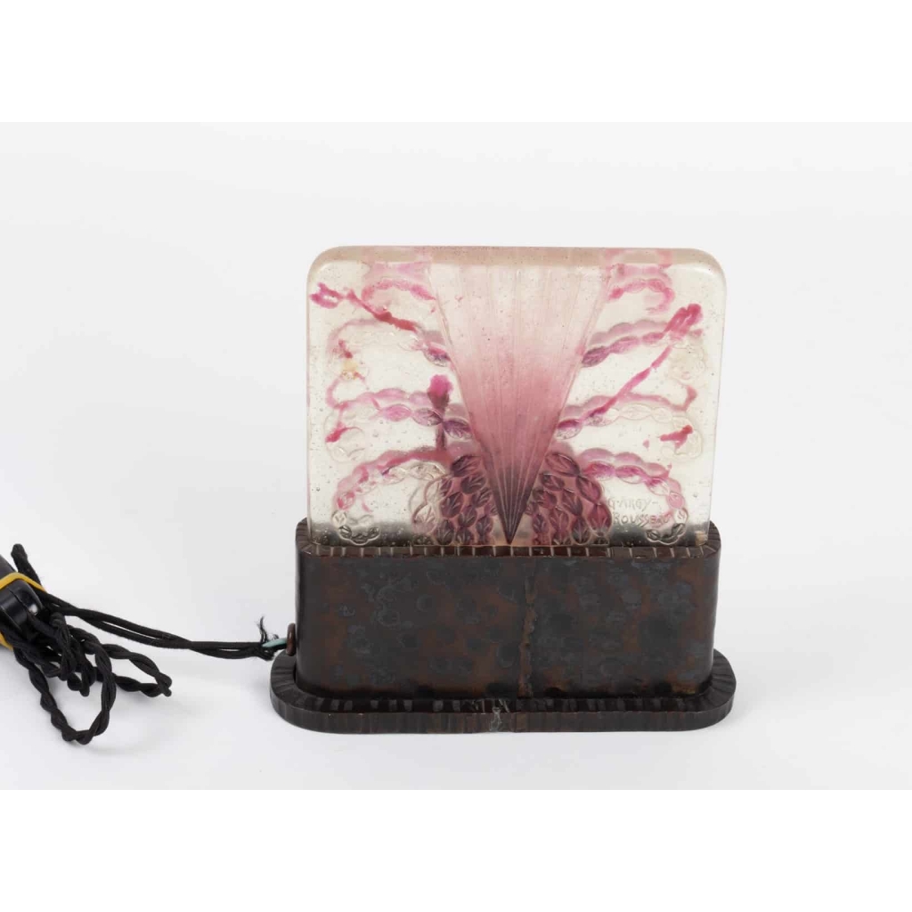 Veilleuse « Algues » pâte de verre bullée transparente, violette et rose de Gabriel ARGY-ROUSSEAU | Biron Veilleuse « Algues » pâte de verre bullée transparente, violette et rose de Gabriel ARGY-ROUSSEAU