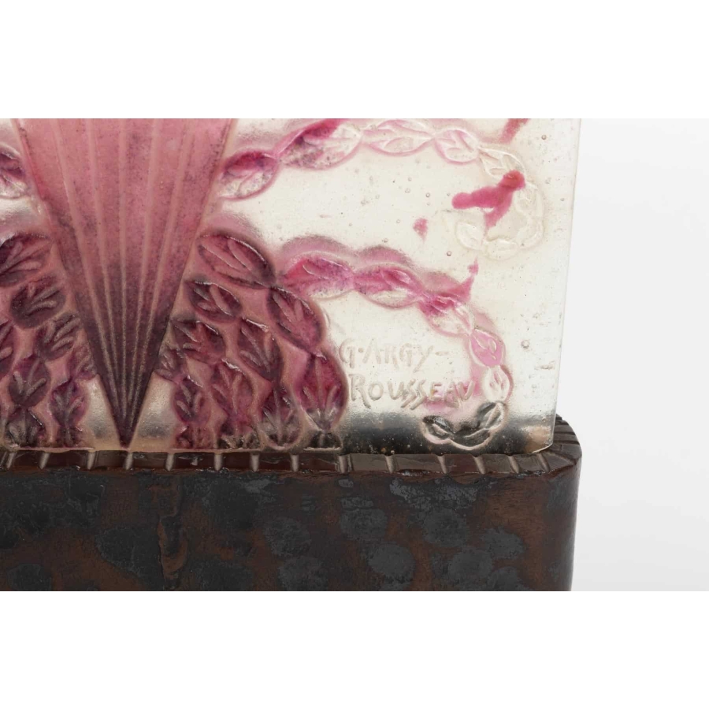 Veilleuse « Algues » pâte de verre bullée transparente, violette et rose de Gabriel ARGY-ROUSSEAU | Biron Veilleuse « Algues » pâte de verre bullée transparente, violette et rose de Gabriel ARGY-ROUSSEAU