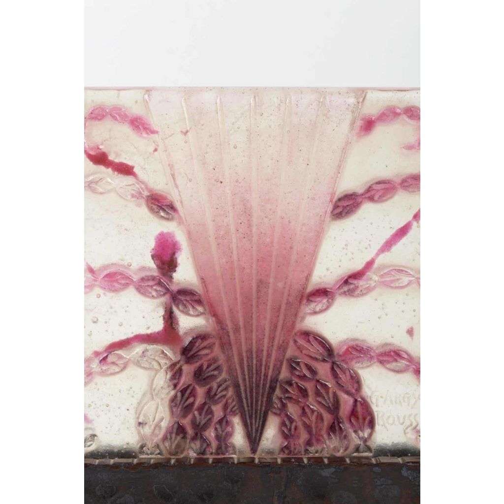 Veilleuse « Algues » pâte de verre bullée transparente, violette et rose de Gabriel ARGY-ROUSSEAU | Biron Veilleuse « Algues » pâte de verre bullée transparente, violette et rose de Gabriel ARGY-ROUSSEAU