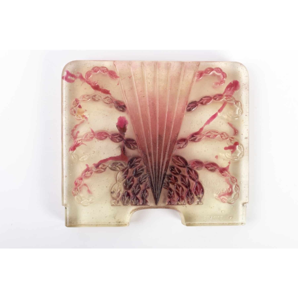 Veilleuse « Algues » pâte de verre bullée transparente, violette et rose de Gabriel ARGY-ROUSSEAU | Biron Veilleuse « Algues » pâte de verre bullée transparente, violette et rose de Gabriel ARGY-ROUSSEAU
