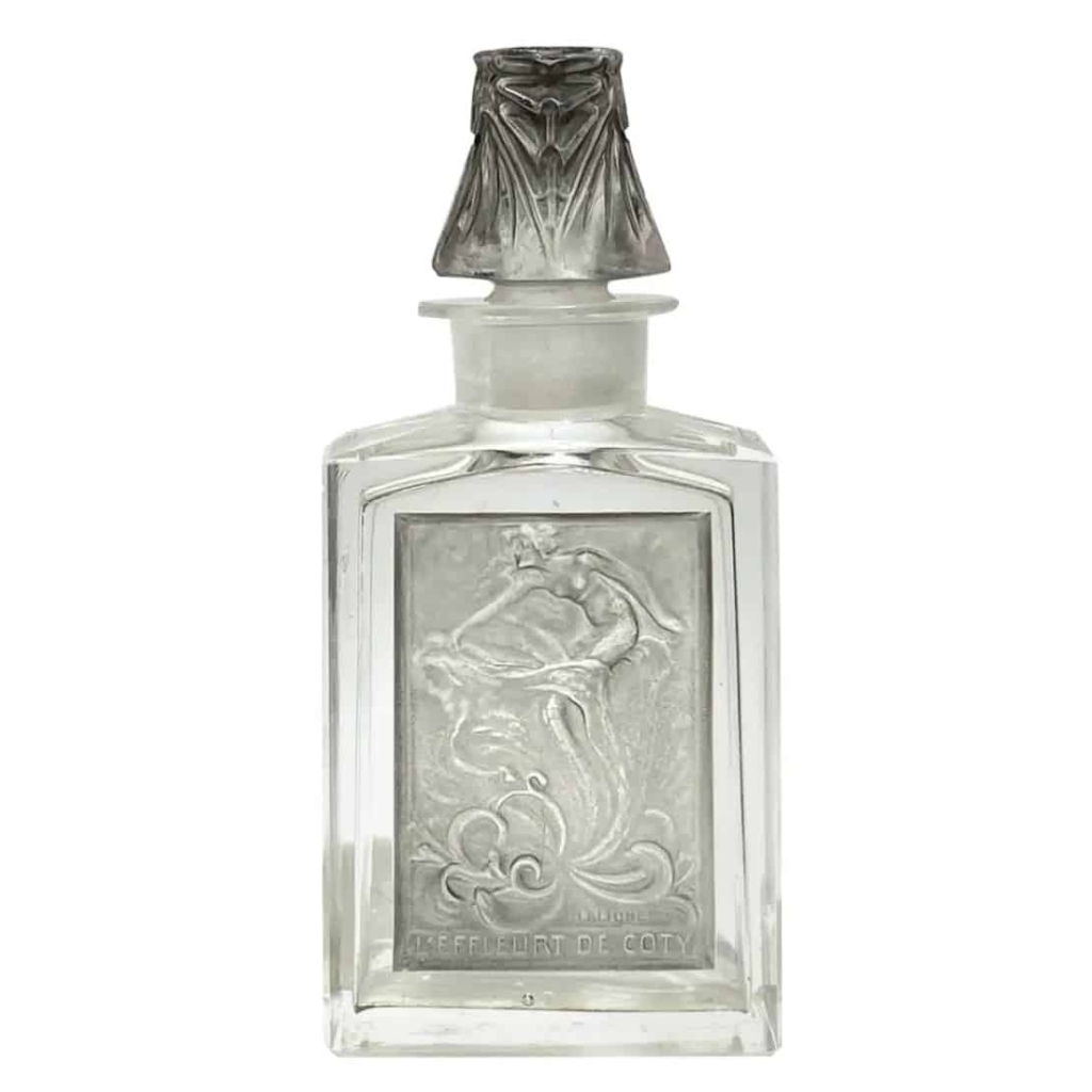 Flacon « L’Effleurt » pour Coty verre blanc patiné gris de René LALIQUE | Biron |||||||