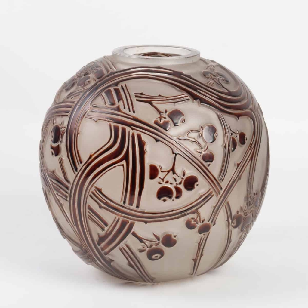 Vase « Baies » verre blanc émaillé acajou d’origine de René LALIQUE | Biron |||||||