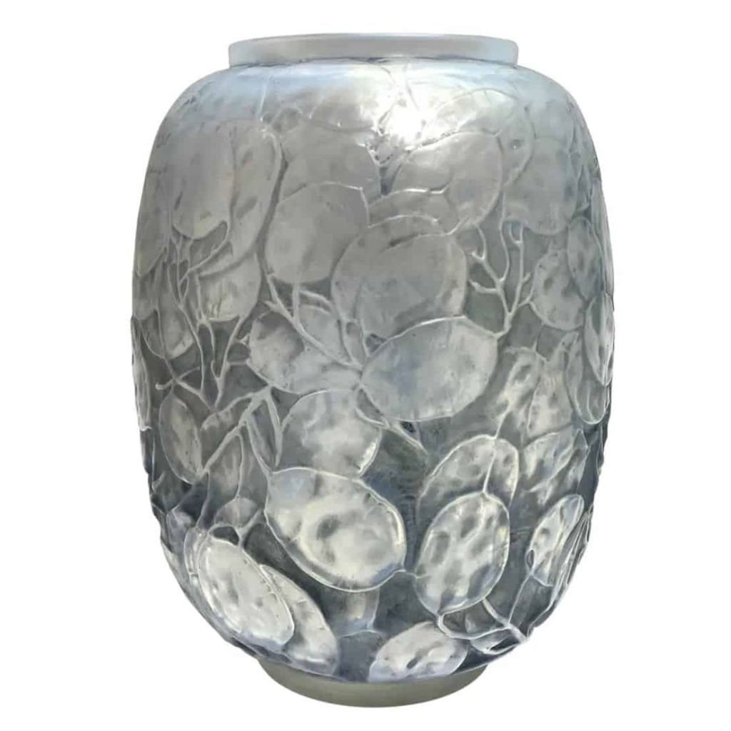 Vase « Monnaie du Pape » verre opalescent patiné bleu de René LALIQUE 2