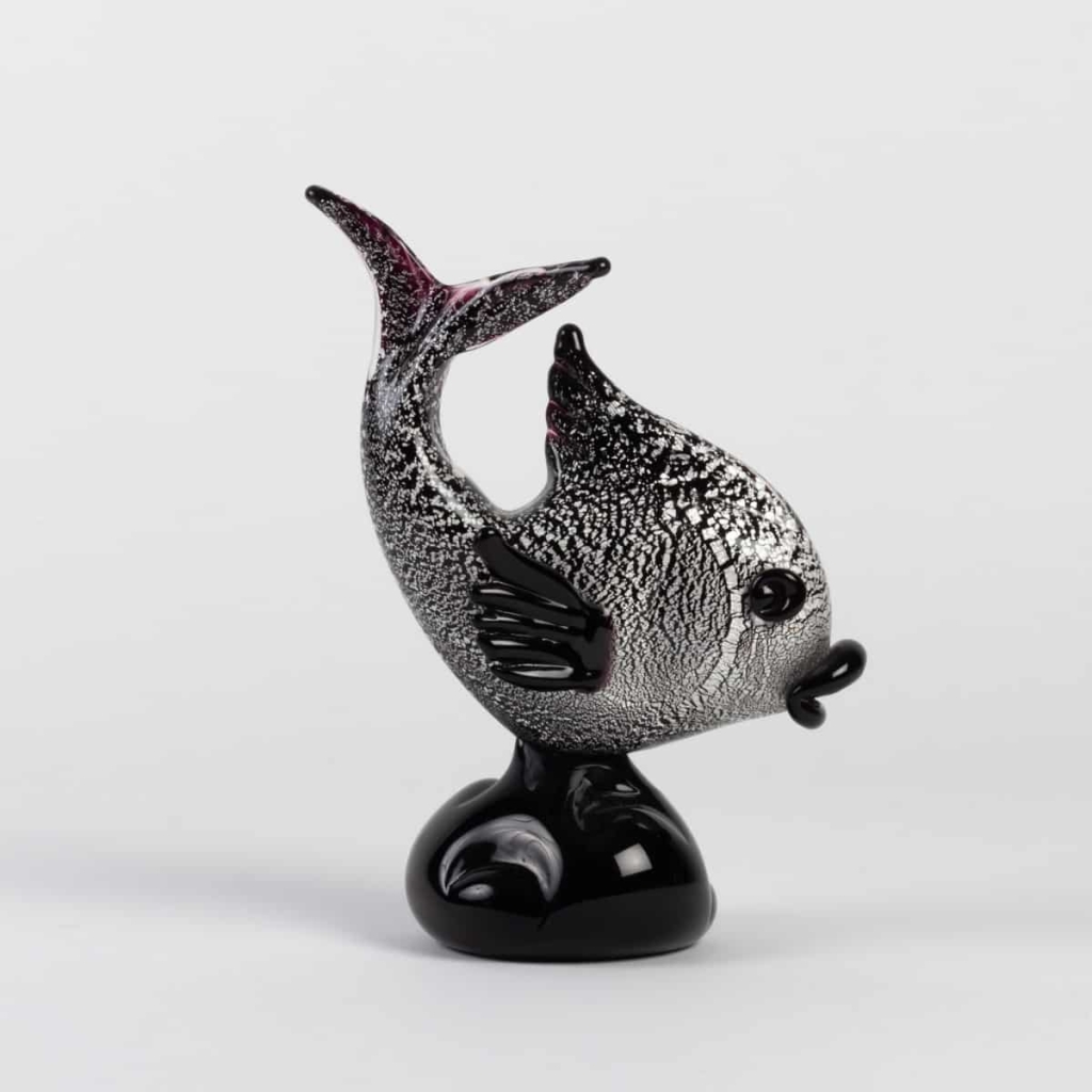 Un poisson noir et argent Venise 1960 signé Seguso (Murano)