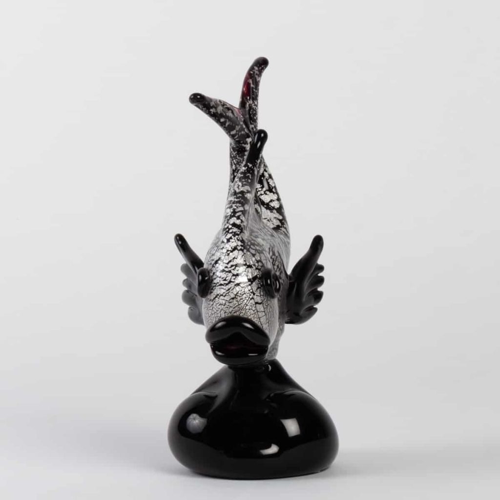 Un poisson noir et argent Venise 1960 signé Seguso (Murano)