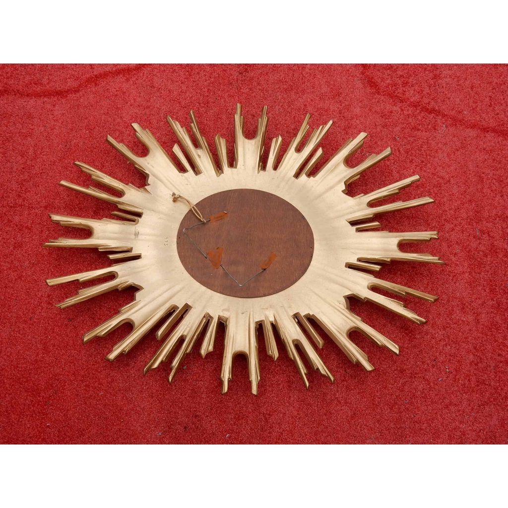 1970′ Miroir Soleil Ovale Convexe, Résine Dorée 85 x 67 cm | Biron 1970' Miroir Soleil Ovale Convexe, Résine Dorée 85 x 67 cm