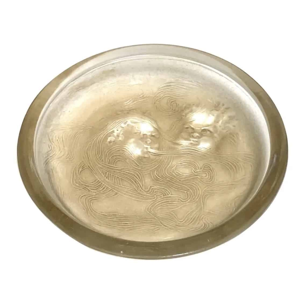 Cendrier « Deux Zéphyrs » verre blanc patiné sépia de René LALIQUE | Biron ||||||
