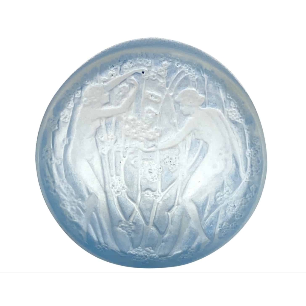 Boite « Deux Figurines » verre blanc patiné bleu de René LALIQUE | Biron |||||||||