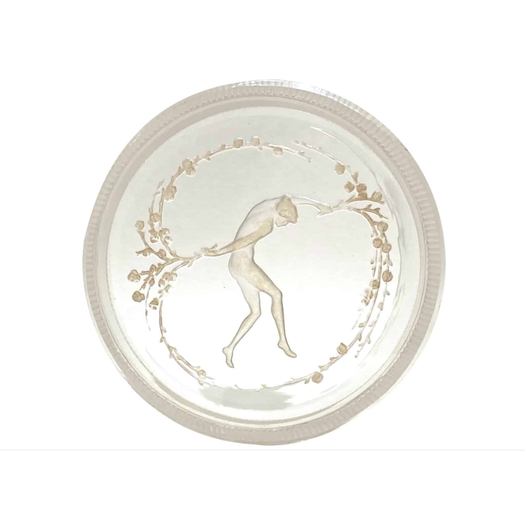 Boite « Une Figurine et Bouquet » verre blanc patiné sépia de René LALIQUE | Biron ||||||