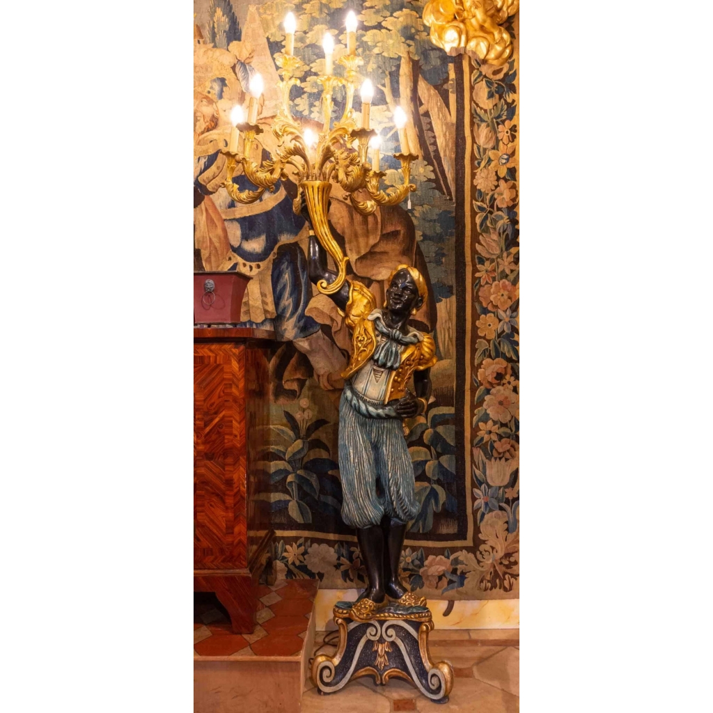 Sculpture grand Nubien en bois plychrome époque 1900 | Biron |||||||