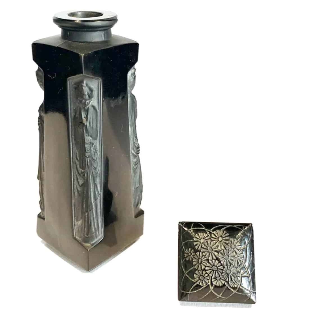 Flacon « Ambre » pour D’Orsay verre noir patiné blanc de René LALIQUE 4