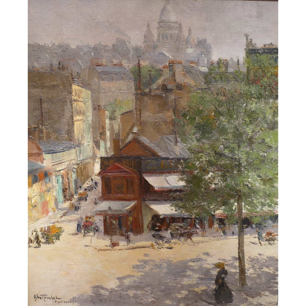 Abel Truchet Louis Peinture Française Belle Epoque Paris Vue De Montmartre Huile Sur Toile Signée