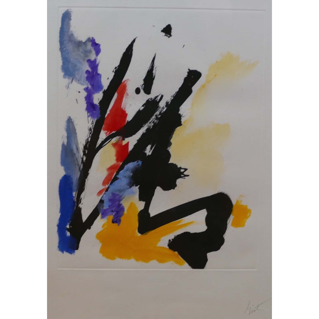 Jean MIOTTE Composition Gouache sur fond de gravure sur papier Pièce unique | Biron |