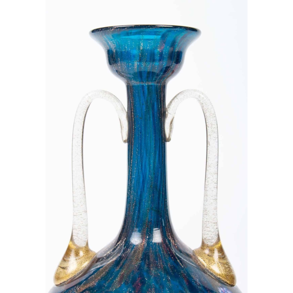 1 paire de vases Venise (Murano) à millefiori et adventurine (Salviati) 1870
