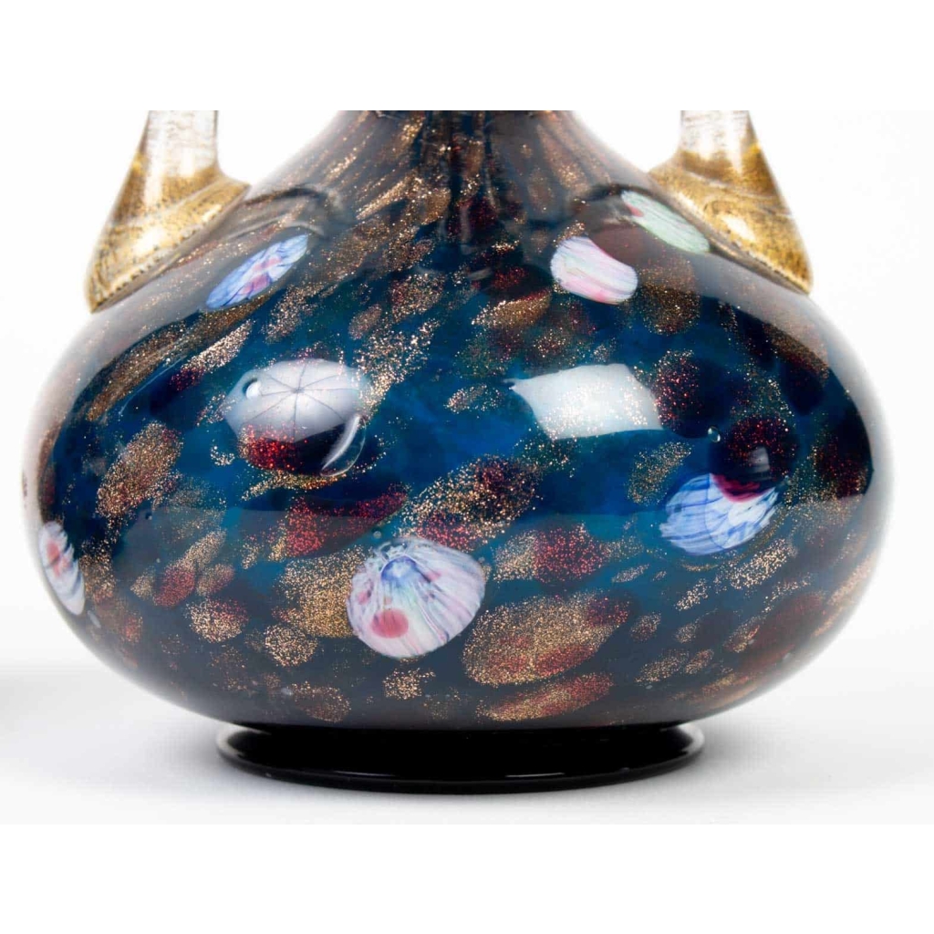 1 paire de vases Venise (Murano) à millefiori et adventurine (Salviati) 1870