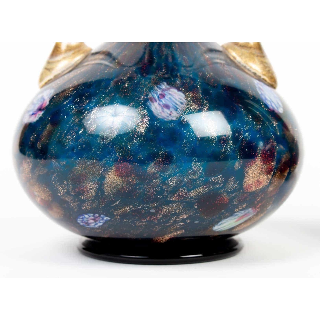 1 paire de vases Venise (Murano) à millefiori et adventurine (Salviati) 1870