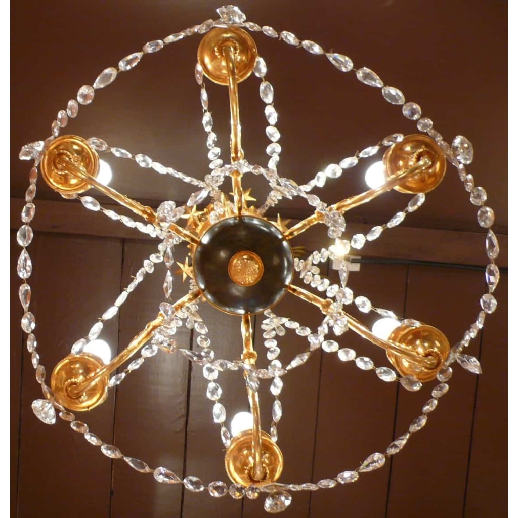 Lustre En Bronze Doré Et Bronze Patiné à Six Bras De Lumière | Biron Lustre En Bronze Doré Et Bronze Patiné à Six Bras De Lumière