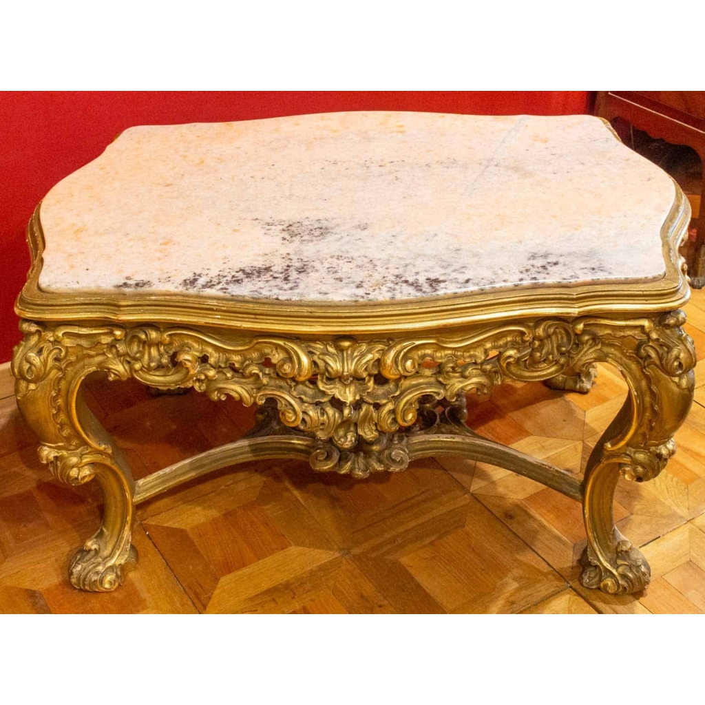 Table basse de salon en bois doré, fin XIXème