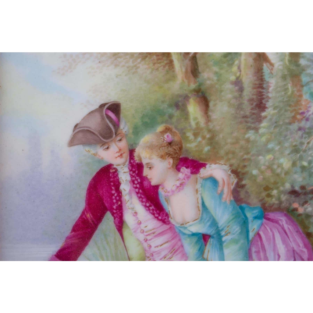 "Un pas difficile", paire de peintures sur porcelaine de P. Gilbert, 1896.