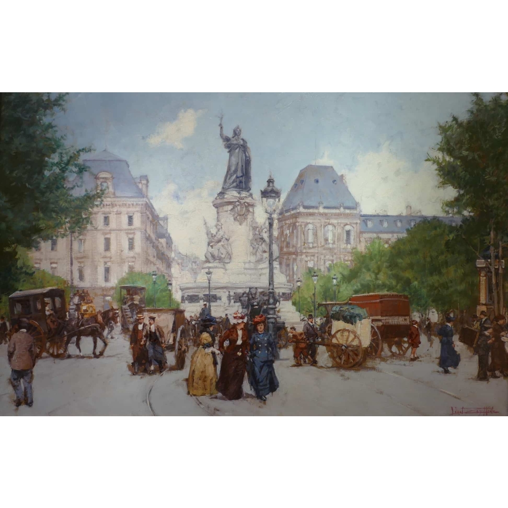 Leon Zeytline Ecole Russe 20è Paris Place De La République Boulevard Du Temple Huile Signée