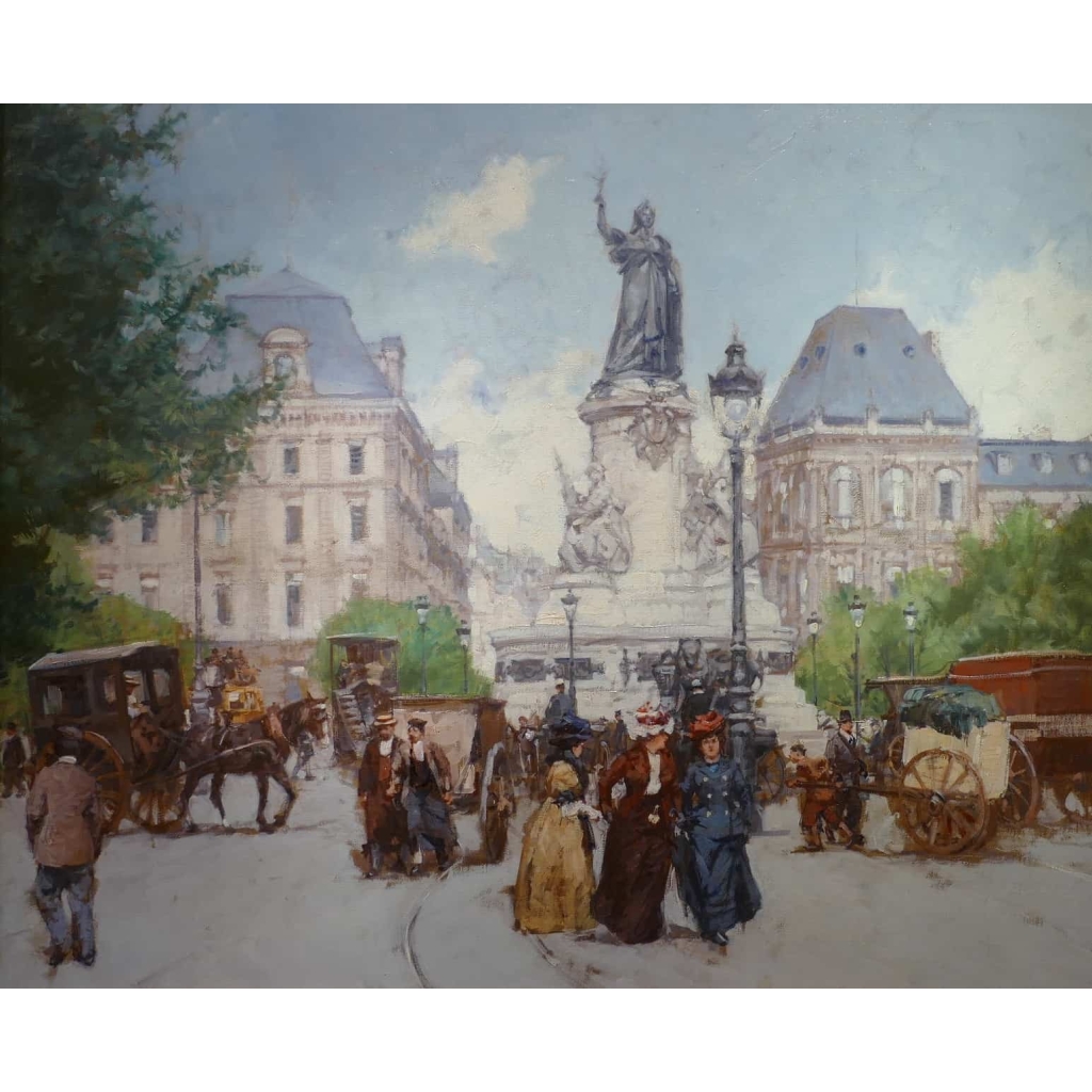 Leon Zeytline Ecole Russe 20è Paris Place De La République Boulevard Du Temple Huile Signée