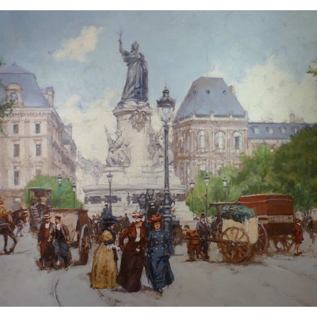 Leon Zeytline Ecole Russe 20è Paris Place De La République Boulevard Du Temple Huile Signée
