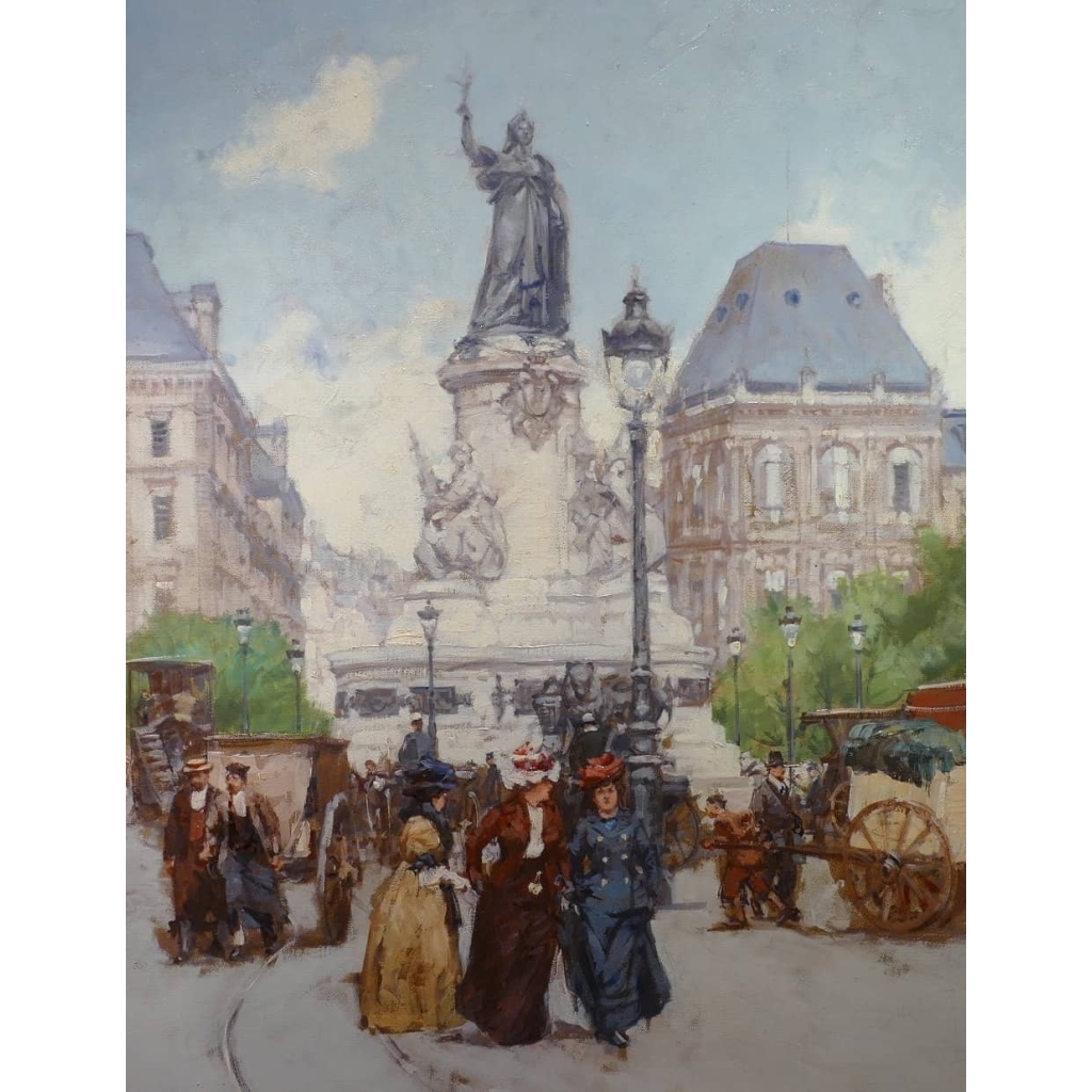 Leon Zeytline Ecole Russe 20è Paris Place De La République Boulevard Du Temple Huile Signée