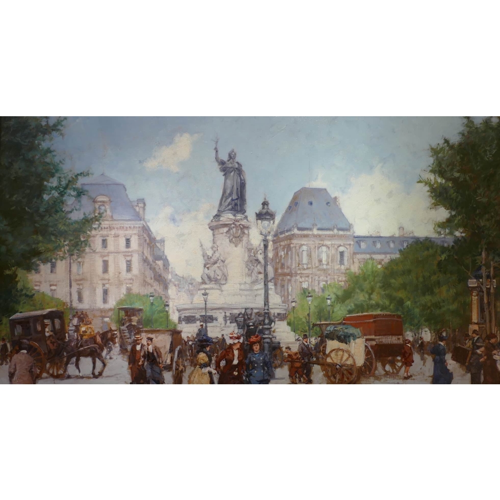 Leon Zeytline Ecole Russe 20è Paris Place De La République Boulevard Du Temple Huile Signée
