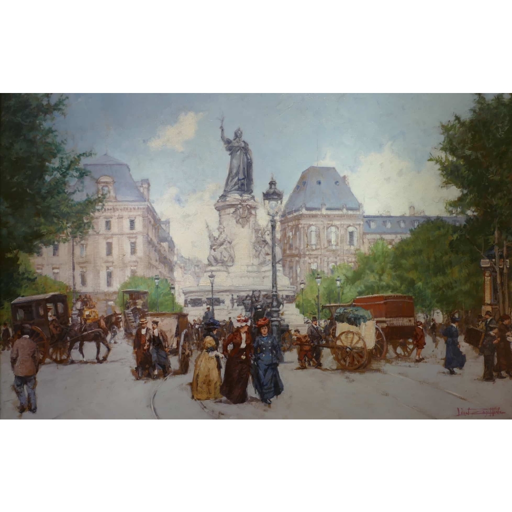 Leon Zeytline Ecole Russe 20è Paris Place De La République Boulevard Du Temple Huile Signée