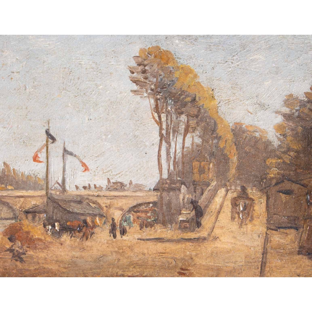Vue du Louvre et du Pont Royal depuis la rive gauche, huile sur panneau de E. H. Vanhnschout, fin XIXème