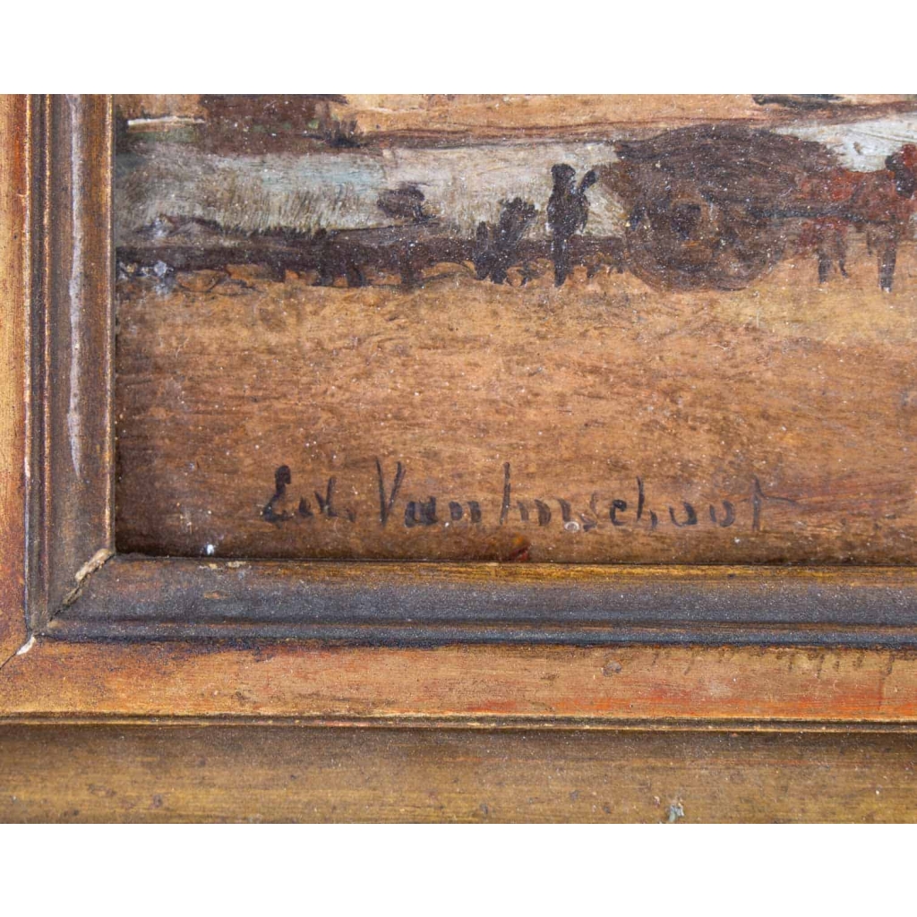 Vue du Louvre et du Pont Royal depuis la rive gauche, huile sur panneau de E. H. Vanhnschout, fin XIXème