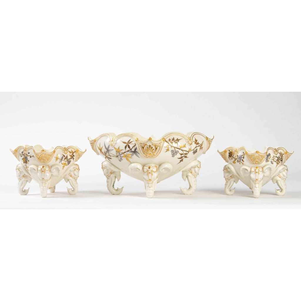 1 Ensemble : Centre de table aux Éléphants Royal Worcester, XIXème | Biron |||||||||||||||||
