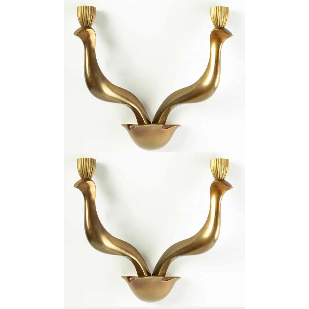 Paire d’Appliques en bronze signée Riccardo Scarpa 1960 | Biron ||||||