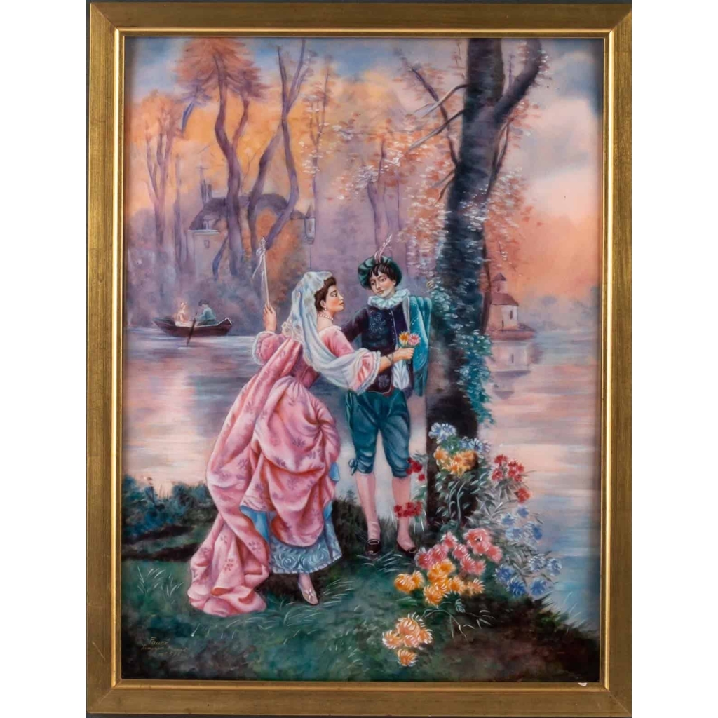 « Rendez-vous galant » Tableau en émail de Limoges