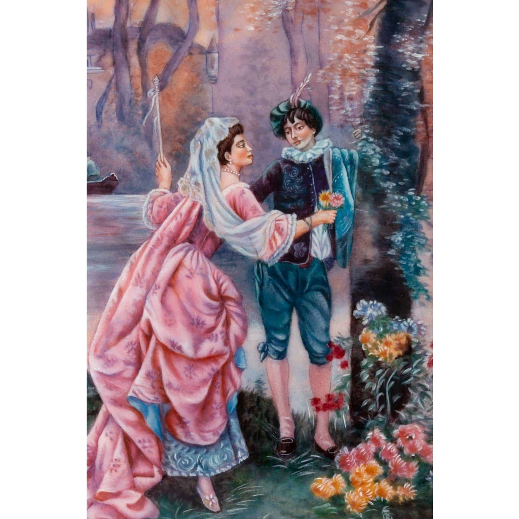 « Rendez-vous galant » Tableau en émail de Limoges